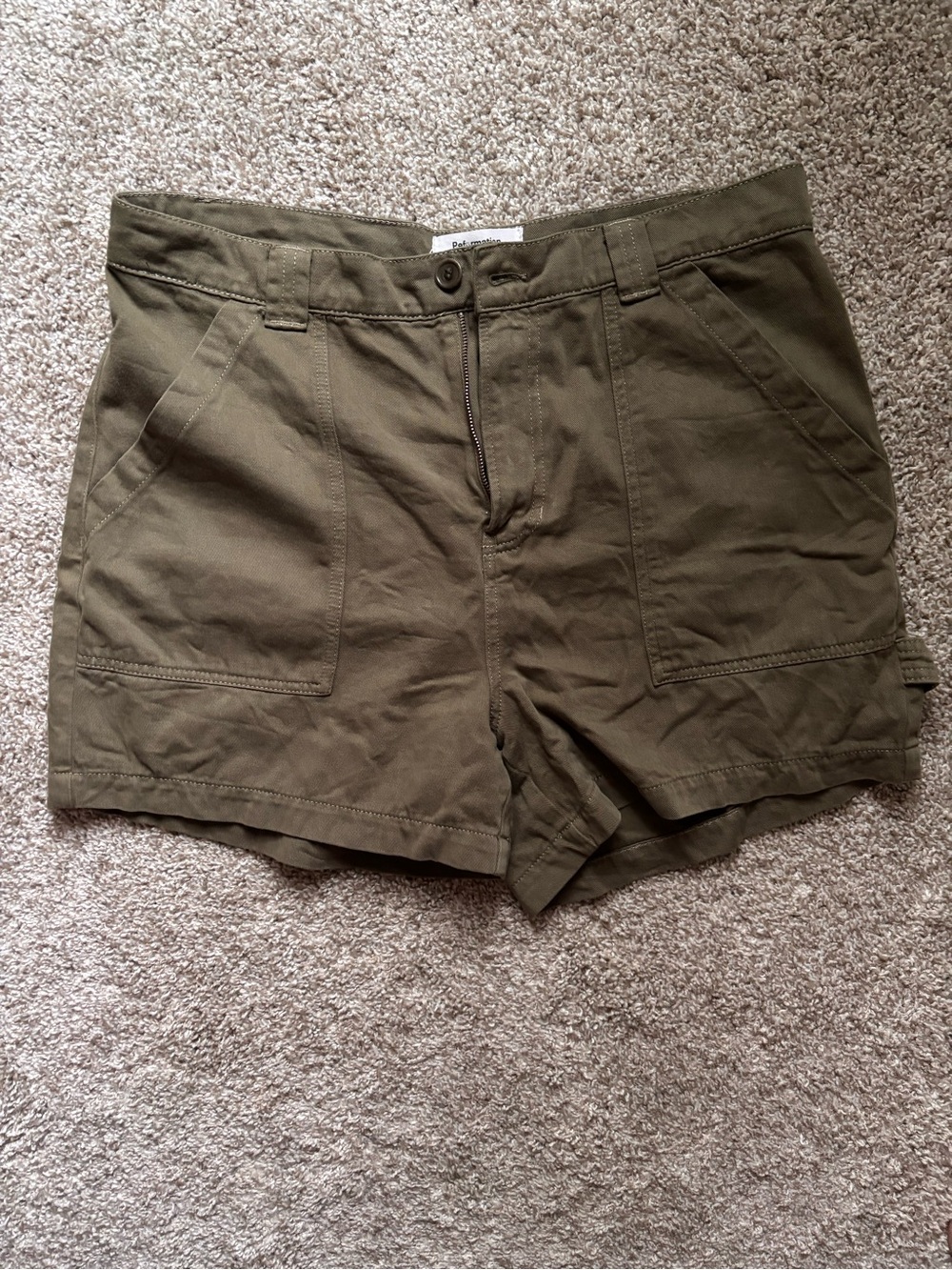 Reformation Olive Utility 100% Cotton Shorts